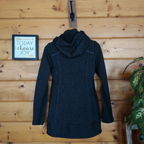 Athleta CYA Stronger Dark Gray Hooded Full Zip Fleece Jacket Long Coat Sz Small - Picture 5 of 9